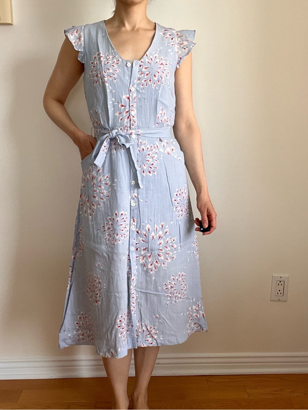 RW&CO. Light Blue Floral Button-Front Midi Dress